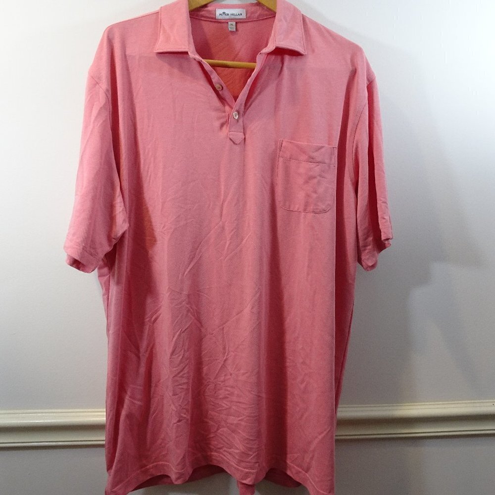 Peter Millar Polo Shirt Men's Size XL Pink Coral Button Golf Short Sleeve Casual
